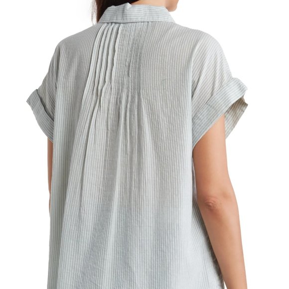 NWT! Casa Cabana Sammie Dobby Stripe Short Sleeve Button-Up Tunic Shirt - Picture 2 of 8